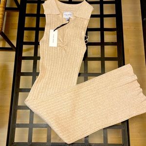 V-collar Ribbed-Knit Sweater Dress